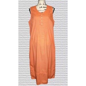 LL Bean Sleeveless Pintuck Cotton Maxi Dress Womens MED Coral Polka Dot Prairie
